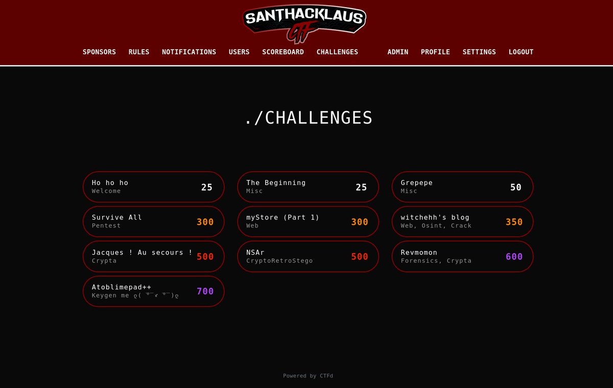 santhacklaus's tweet image. #SanthacklausCTF is on! It&apos;s been up for 20 minutes and we already have 100 challengers ! Good luck to all ! Remember there are challenges that will be released along the way 😉 (End of the CTF 22/12/2019 20h20)