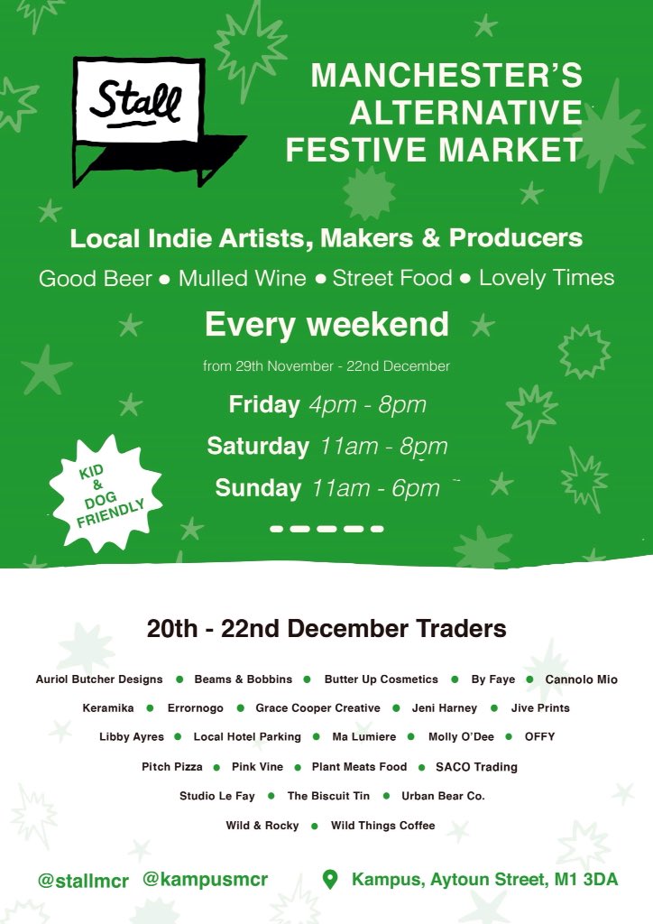 #STALLFESTIVEMARKET AT KAMPUS THIS FRIDAY, SATURDAY AND SUNDAY 

FT. PINK VINE
PLANT MEATS FOOD
SACO TRADING
STUDIO LE FAY
@The_Biscuit_Tin 
<a href="/urbanbearco/">urbanbearco</a>
<a href="/wildandrocky/">WildandRocky</a> 
WILD THINGS COFFEE