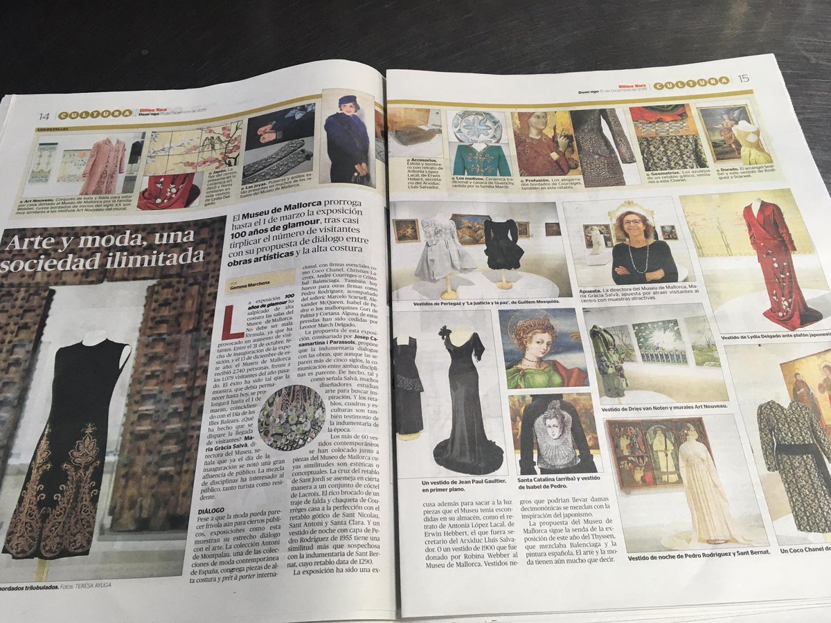 Museu de Mallorca (@museudemallorca) on Twitter photo Gràcies pel reportatge publicat avui a <a href="/UHmallorca/">Ultima Hora Mallorca</a> signat per <a href="/GemmaMarchena/">Gemma Marchena</a> i fotos de @TeresaAyuga sobre l'exposició 100 Anys de Glamur <a href="/culturamallorca/">CulturaMallorca</a> <a href="/jcasamartina/">josep casamartina</a> @antonimontpalaucollection Gràcies pel reportatge publicat avui a <a href="/UHmallorca/">Ultima Hora Mallorca</a> signat per <a href="/GemmaMarchena/">Gemma Marchena</a> i fotos de @TeresaAyuga sobre l'exposició 100 Anys de Glamur <a href="/culturamallorca/">CulturaMallorca</a> <a href="/jcasamartina/">josep casamartina</a> @antonimontpalaucollection