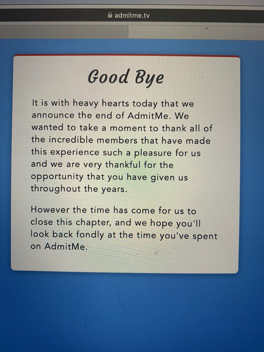 iamnessathegr8's tweet photo. I am really sad right now. How dare #ADMITME end like that with no notice! I’m praying this is a joke! https://t.co/6HccucJgX6