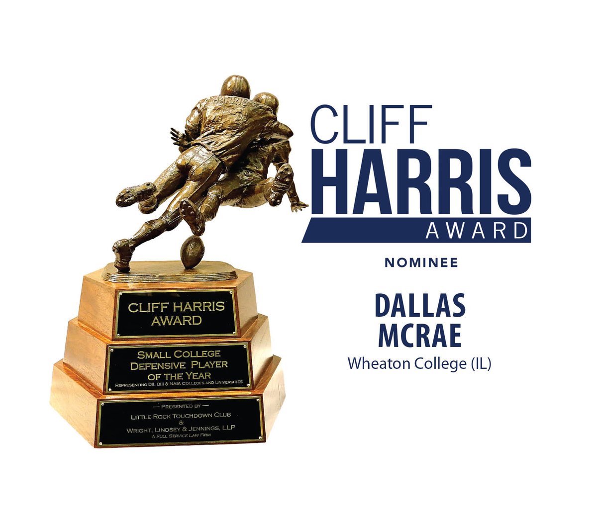 CliffHarrisAwd's tweet photo. Congratulations to Dallas McRae, Senior from Wheaton College (IL), on your nomination for a 2019 Cliff Harris Award! @WheatonFB @WheatonCollege https://t.co/xPnWiQbBWl