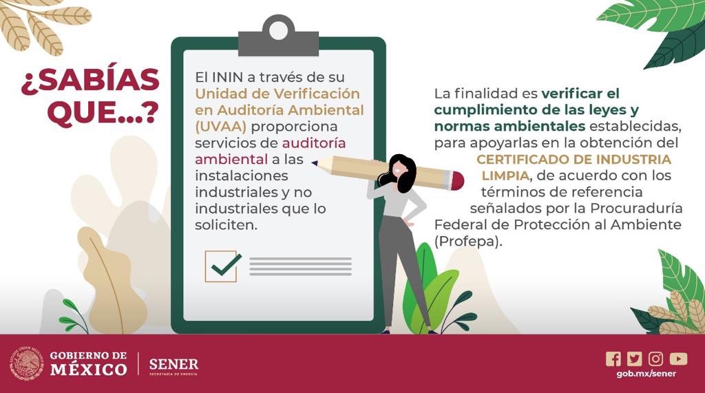 SENER_mx's tweet photo. El @inin_mx a través de su Unidad de Verificación en Auditoría Ambiental #UVAA, ha realizado más de 100 trabajos de auditorías ambientales.
Conoce más en: https://t.co/mDSZIQEudg
#TransformamosMéxicoConEnergía https://t.co/VKPIcFYQqv