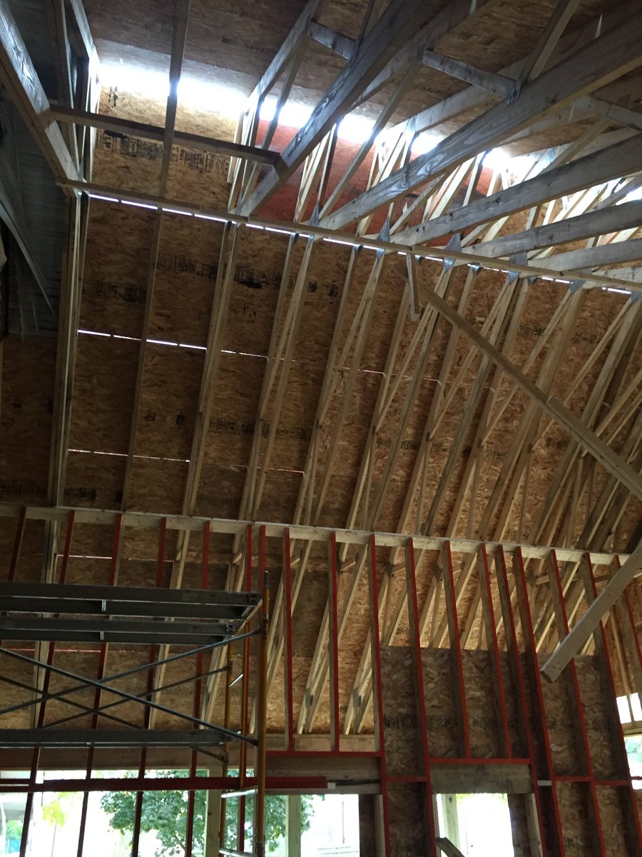 brianskrueger's tweet photo. Roof is sheeted, time to locate the sky lights. https://t.co/4x8Ox4gFW9