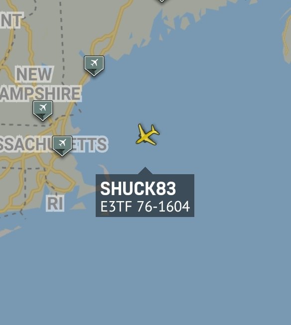 is_keelu's tweet photo. USAF 
Boeing E-3B Sentry #AWACS 
Spotted off the coast of #Massachusetts 

#SHUCK83 76-1604 #AE11DB #E3TF #Planespotting #Planespotter #Planespotters #RadarSpotter #Aircrafts #MilitaryAircrafts https://t.co/fid8MTwpOu