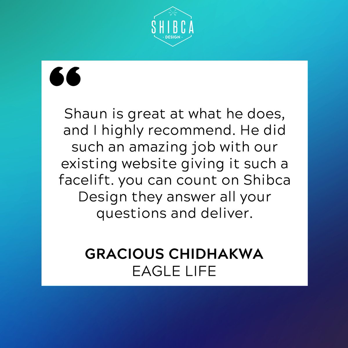 ShibcaDesign's tweet image. Thanks Gracious from Eagle Life for the kind words!

eaglelife.com.au