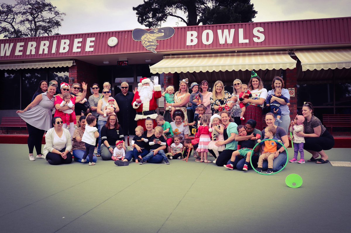 WBowls's tweet photo. How lucky are we! Santa managed to find our Bowling with Babies group last Friday.  Fab social group for parents and little tikes. #bowls #Bowlingwithbabies @WyndhamCouncil #werribee #HoppersCrossing #PointCook #babies #mums #babies #toddlers https://t.co/Q83qHM4uVu