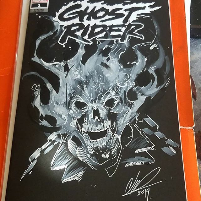 sin_potter's tweet photo. Just got this cover done. #comicbooks #comicbookart #drawing #comicbookartist #ink #sinpotter #ghostrider #fire #black #blackcover #marvel https://t.co/P0XXTBJmNh https://t.co/uTuGrgFl19