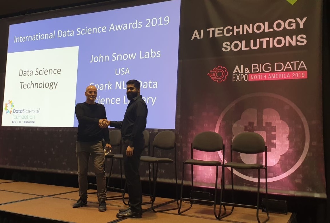 JohnSnowLabs's tweet photo. John Snow Labs is the winner of the 2019 #DataScienceTechnologyAward, granted by the #DataScienceFoundation. This award is a fantastic recognition for our wildly popular #SparkNLPlibrary. #SparkNLP is an open-source text processing library.
https://t.co/qSOorr9YZk https://t.co/iDXCa9Te9B