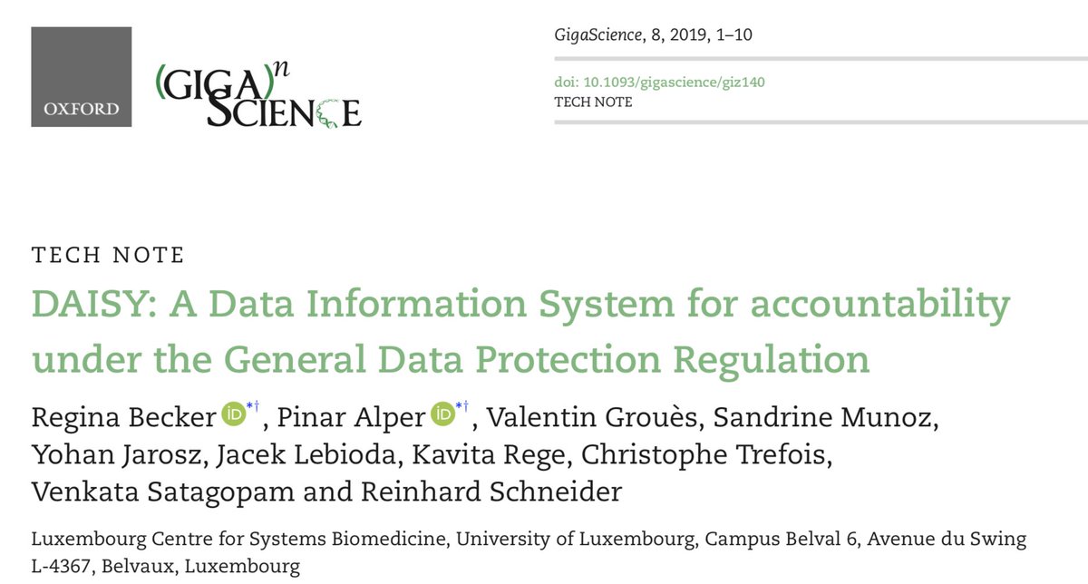 RudiBalling's tweet photo. DAISY: A new “Data Information System” 
developed by LCSB/ELIXIR-Luxembourg
Helps research institutions to comply with GDPR

https://t.co/3YiYrDOPqS

@science_lu 
@uni_lu 
#luxembourg
#gdpr https://t.co/WTI9t4gQaV