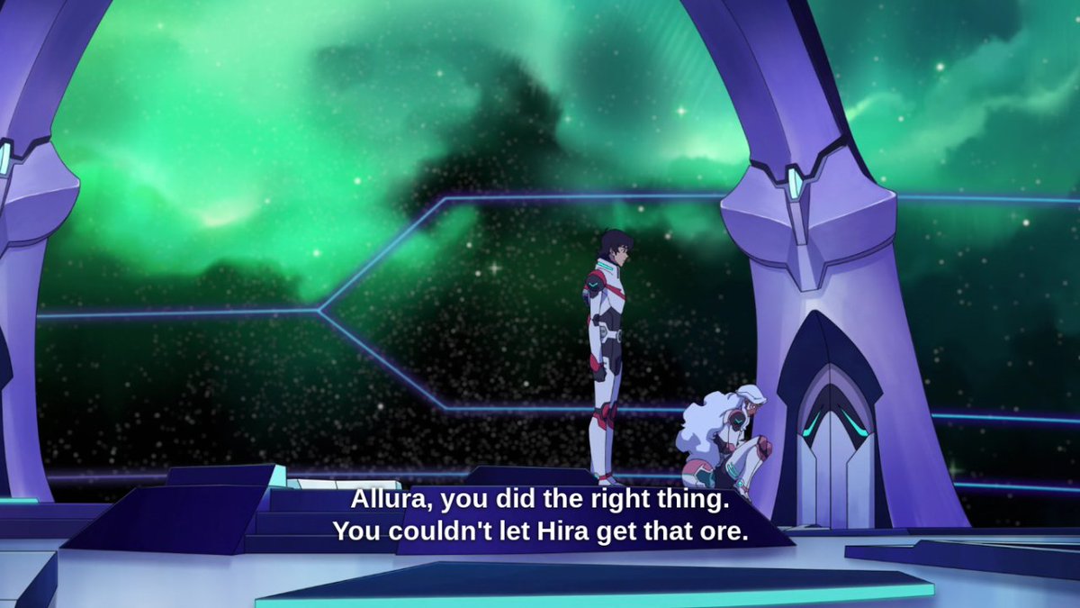 witchy_writes_s's tweet photo. I feel like this scene isn't appreciated enough. I think it's sweet that Keith goes to Allura, who is all by herself and feeling bad about what happened, and assures her she did the right thing. Not to mention how the visuals and colors in this scene are so good. https://t.co/IXyOX1kvgY