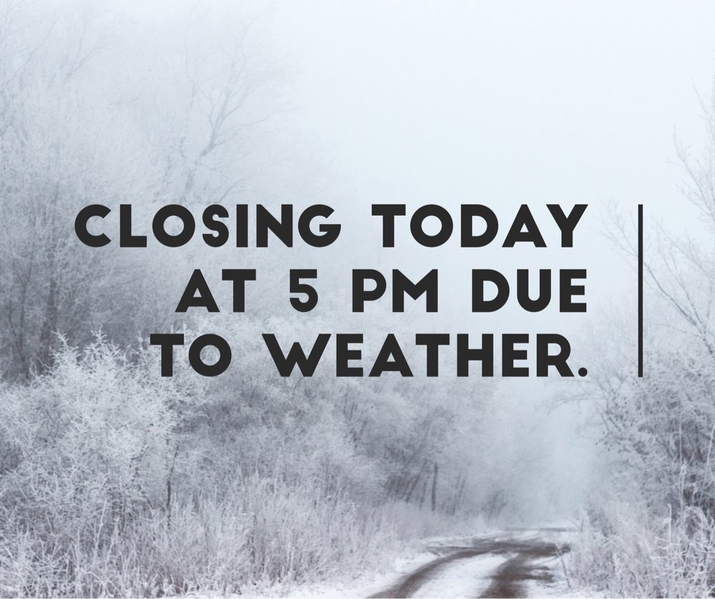 We are closing at 5pm today due to slick road conditions. Check our page again tomorrow morning for updates on opening times! Stay safe SK Fam!