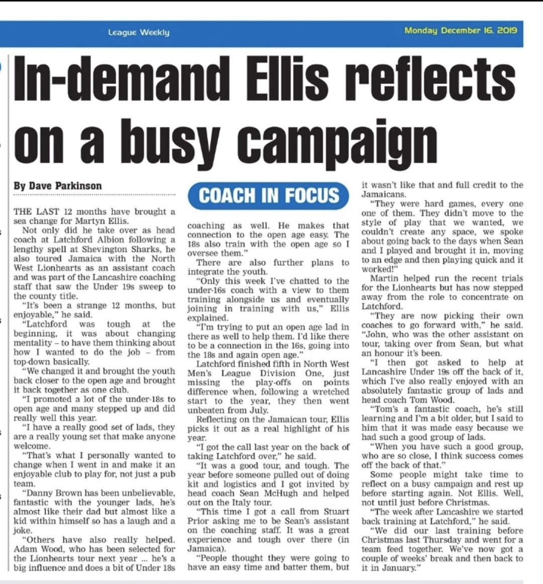 LatchfordAlbion's tweet photo. @LeagueWeekly @DParkyRugby @MartynEllis3 @NWLionhearts @LancashireRL @NorthWestRL A fantastic article on our head coach in this weeks paper 👍👍👍🏉🏉🏉 https://t.co/BsgxZNvg7w