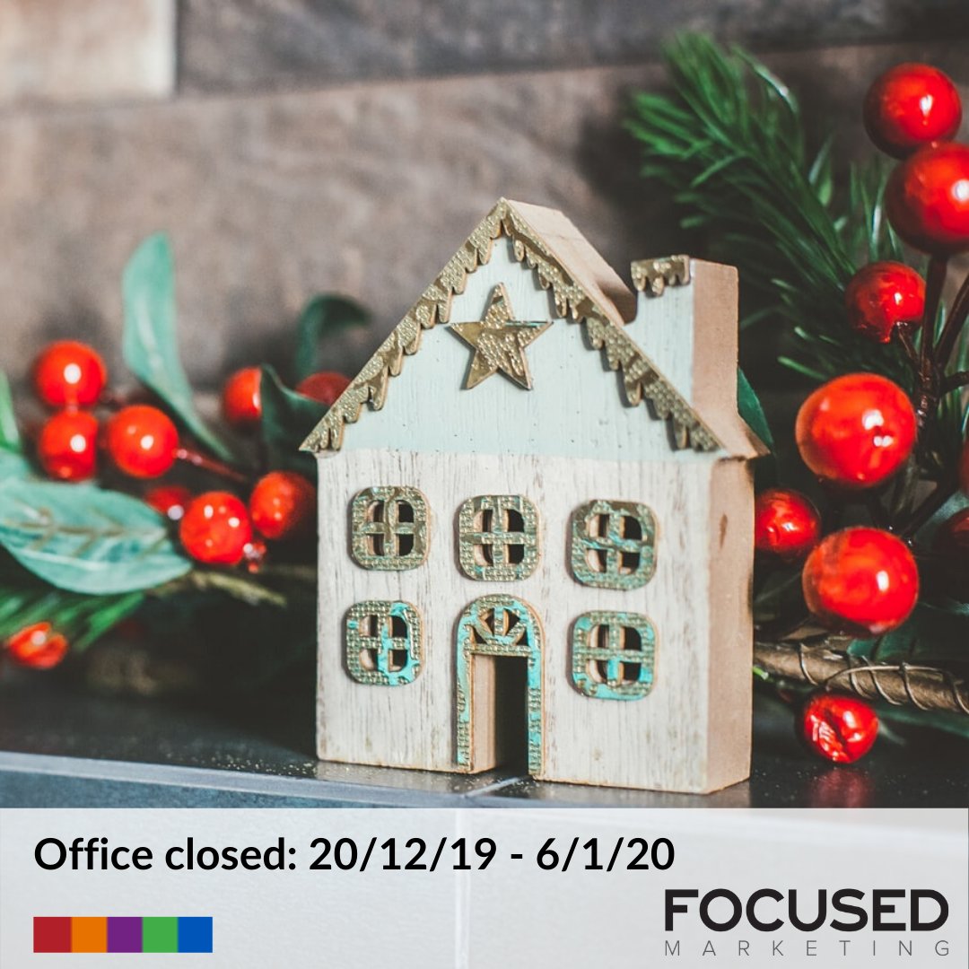 Focused_Mkt's tweet photo. Christmas holidays - it's our last week in the office for 2019! We will be closed on 20th December 2019 and will re-open on 6th January 2020. https://t.co/GrxmRVvYZS