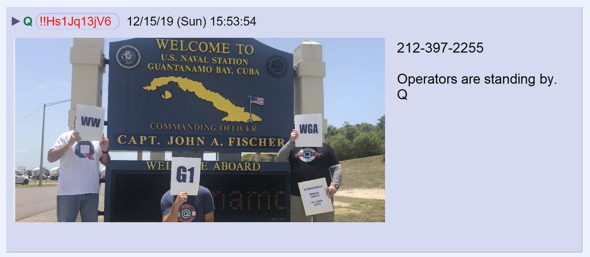 100) speaking of the weather at GITMO...(The phone number is for the Clinton Global Initiative.)"Operators" in Q's vernacular may refer to people involved in military operations.