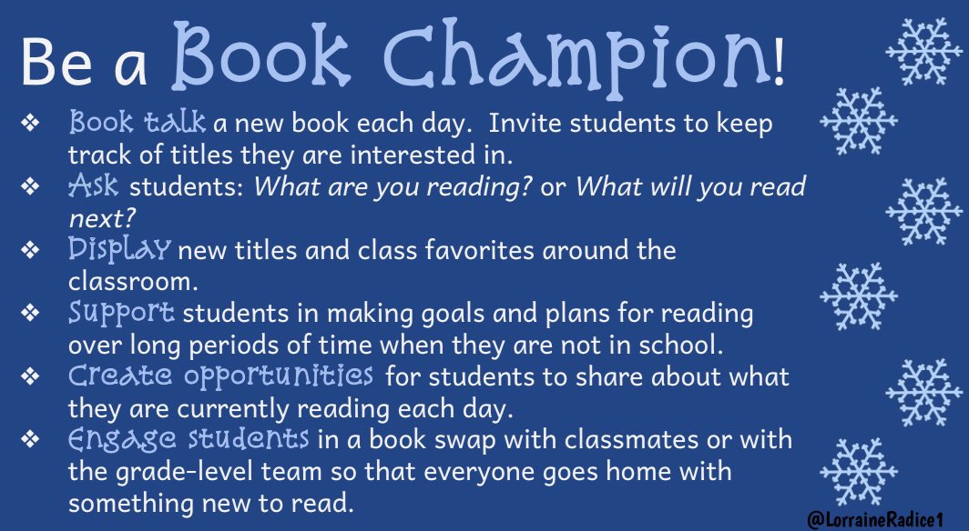 LorraineMRadice's tweet photo. As the holiday break approaches, be a book champion to help Ss set intentions for reading while not in school! @DrZiro @weld0505 @frank_lukasik @lizkinsella93 @MsMigliacci @mruliano @PrincipalGarden @WestSchoolLBNY @24Kath @CZawatson @principal711 @LbnyLido @Jennifer_LynnP https://t.co/jM72ROoY8f