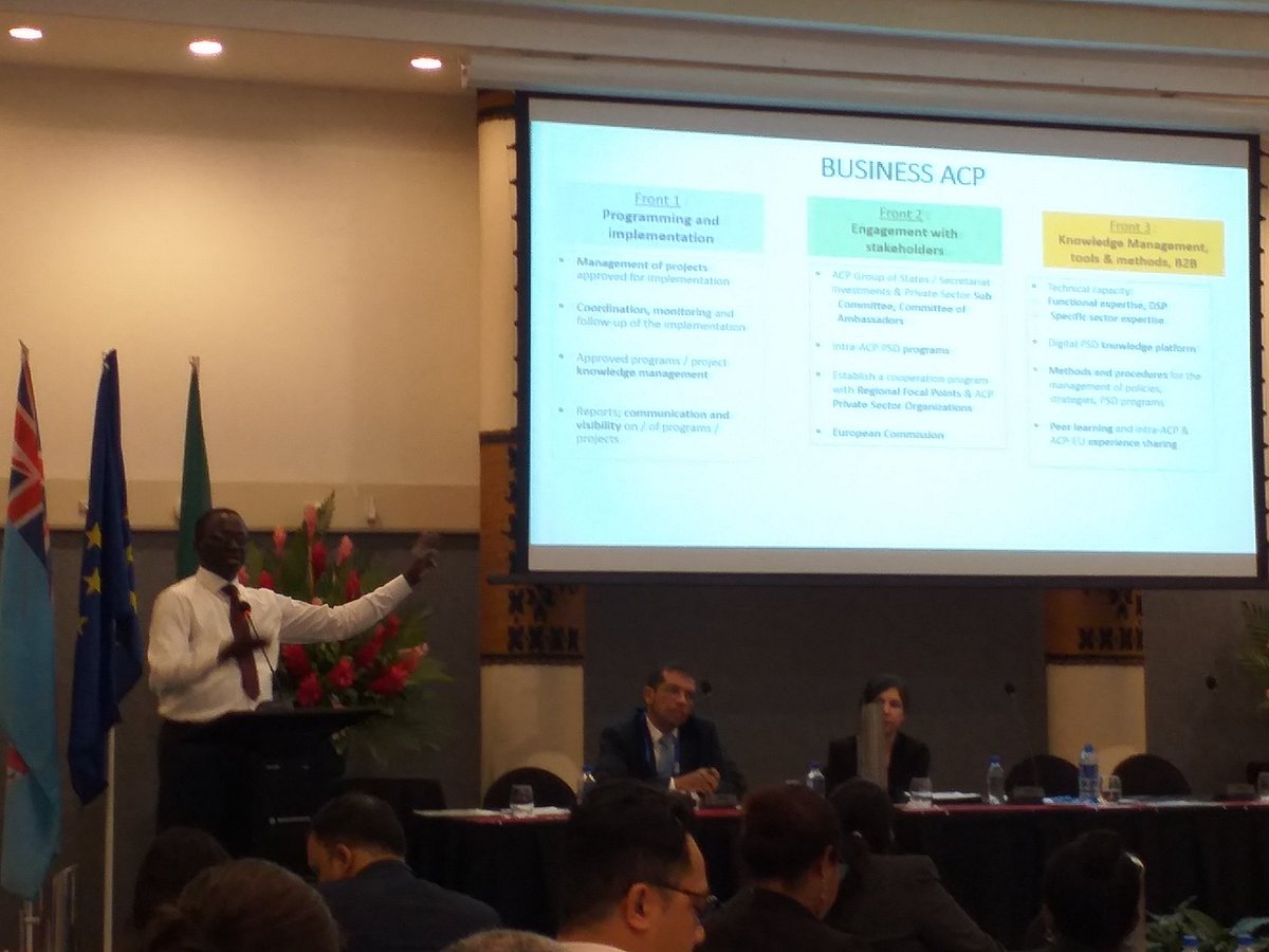 Oumar Seck of <a href="/BusinessACP/">Business ACP</a> shared abt the ACP private sector platforms. As Pacific private sector we also need to ensure we have access to updated info &amp; know where to go to access such facilities. Reach out to <a href="/ForumSEC/">Pacific Islands Forum</a> &amp; <a href="/PIPSOpacific/">PIPSO</a> for this. #ACPPSD19