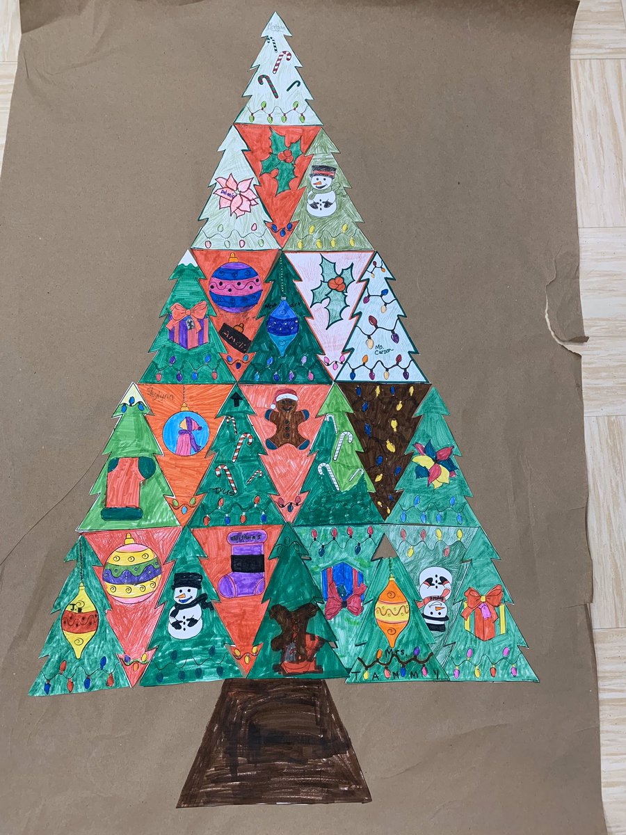 SDE_School's tweet photo. Students in grade 4/5 learned about tessellations in math and made a Tesselation Christmas tree. Thanks team and Jenny K. 
@artwithjennyk @CCRCE_NS @gingycarson1 
Notice the origami star!! https://t.co/8ACmzfvxD5