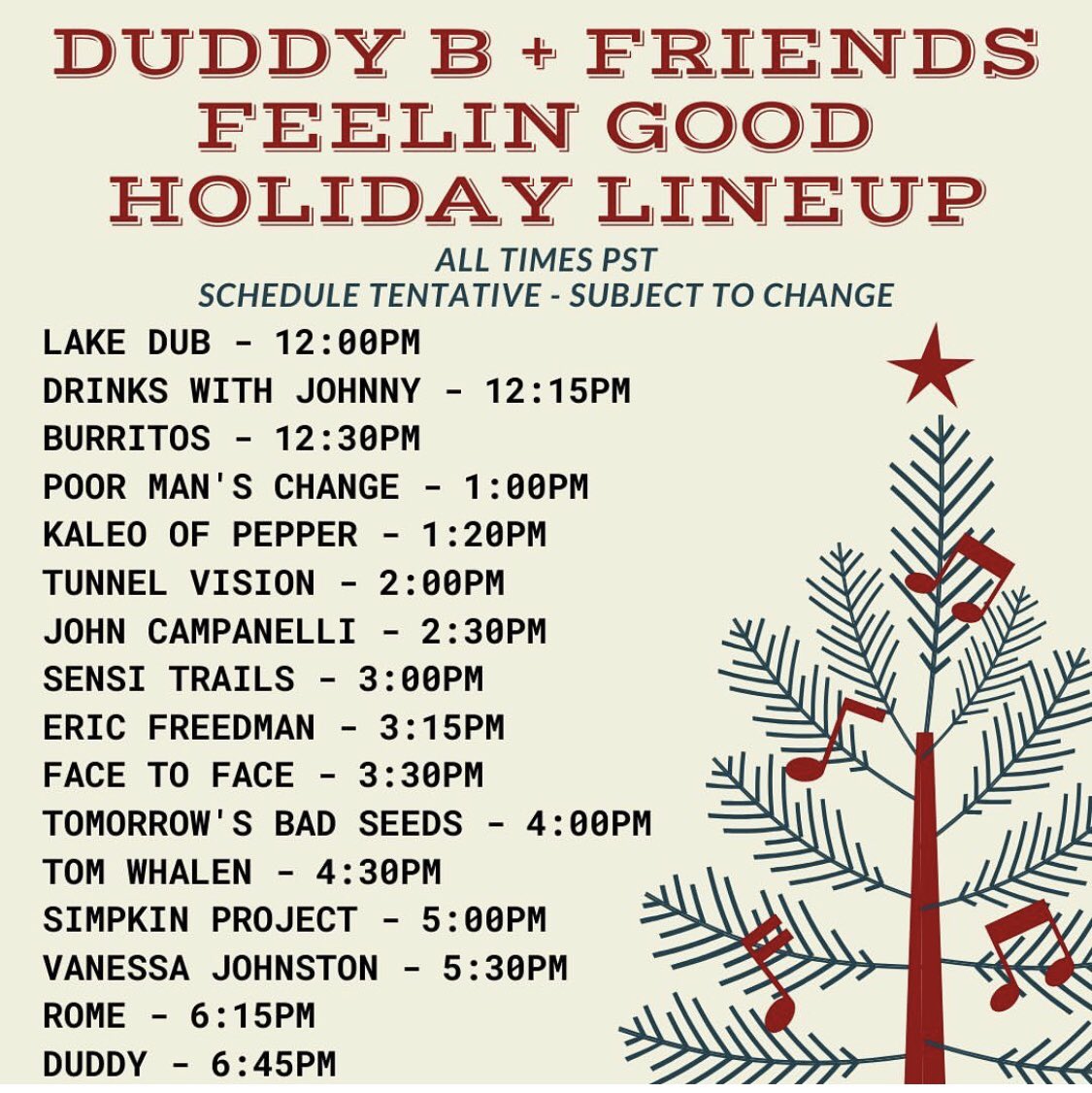 SurfRootsRadio's tweet photo. TUNE IN NOW @ https://t.co/xxWoeeDglS! @DuddyB &amp; Friends Holiday Show 🎸👐🎄 #LiveWebcast #for #Charity #DuddyB #DirtyHeads #RomeRamirez #SublimeWithRome #KaleoWassman #Pepper #TomorrowsBadSeeds #SimpkinProject #TunnelVision #SensiTrails #SurfRoots.com https://t.co/zYULyoEWzV