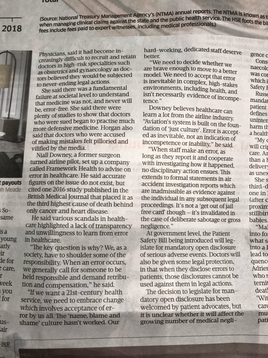 nialldowney's tweet image. Interesting feature in today’s @businessposthq by @susmitchellSBP on the huge issue of dealing with error in our health service. The current situation is unsustainable. Implementing a Human Factors approach is critical for staff &amp;amp; patients alike. @BrennanSurgeon @HSCQI @HSELive