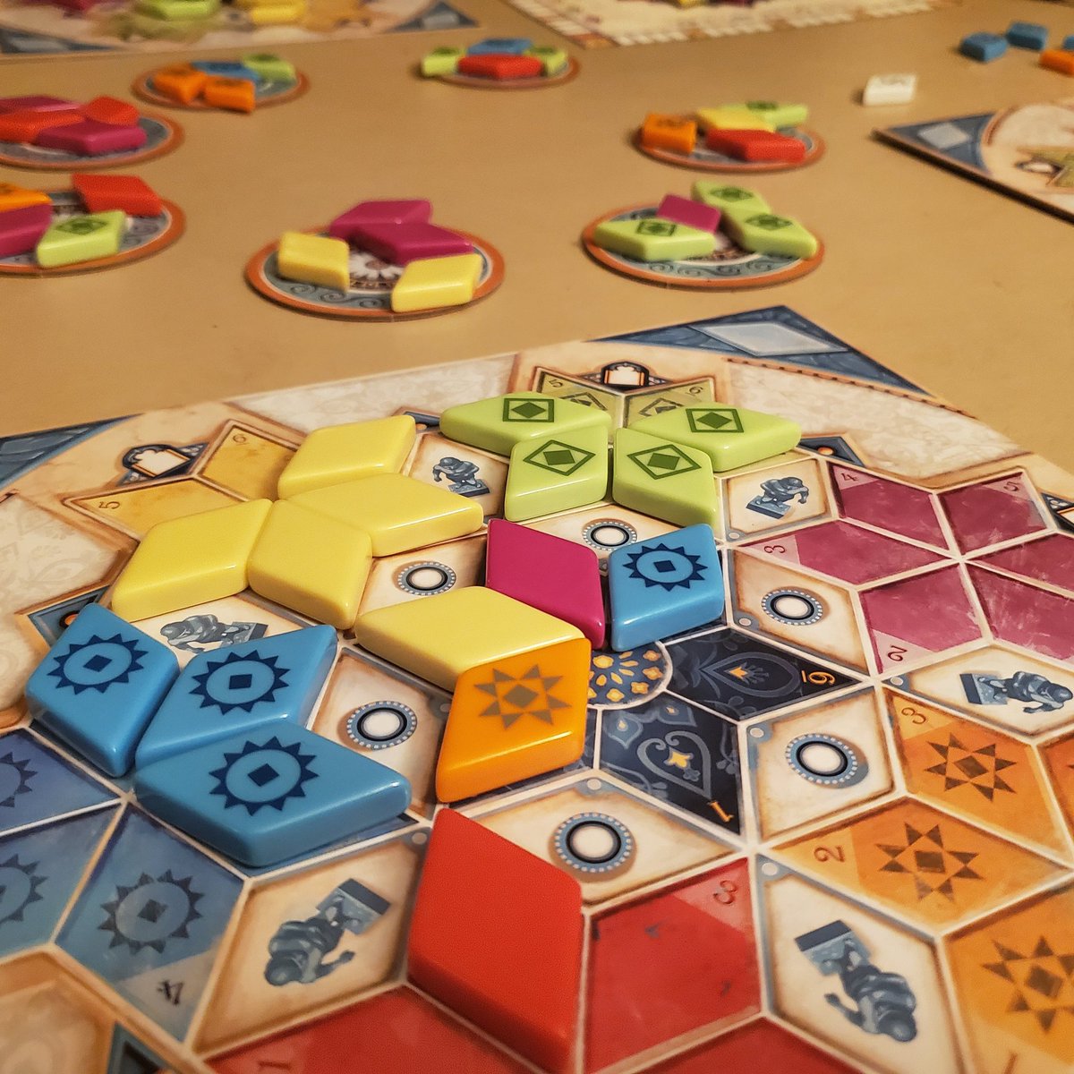 decksdicemeeps's tweet photo. Azul: Summer Pavilion is the latest in the series from Next move Games and Michael Kiesling, with art by Chris Quillams.  You draft the same, but each round one color is wild and tile Placement happens when drafting is done. Different from previous Azul games and very enjoyable! https://t.co/oHHxtAFe29