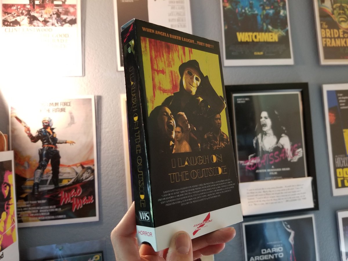 Just finished assembly the VHS slip cover and label for my 2016 Giallo style Slasher movie short film, 'I Laugh on the Outside'. #giallo #indiehorror #ilaughontheoutside #vintage #giallofilm #diyfilmmaking #vintagehorrormovies #italianstyle #dramamask #slasherfilms #slashermovies