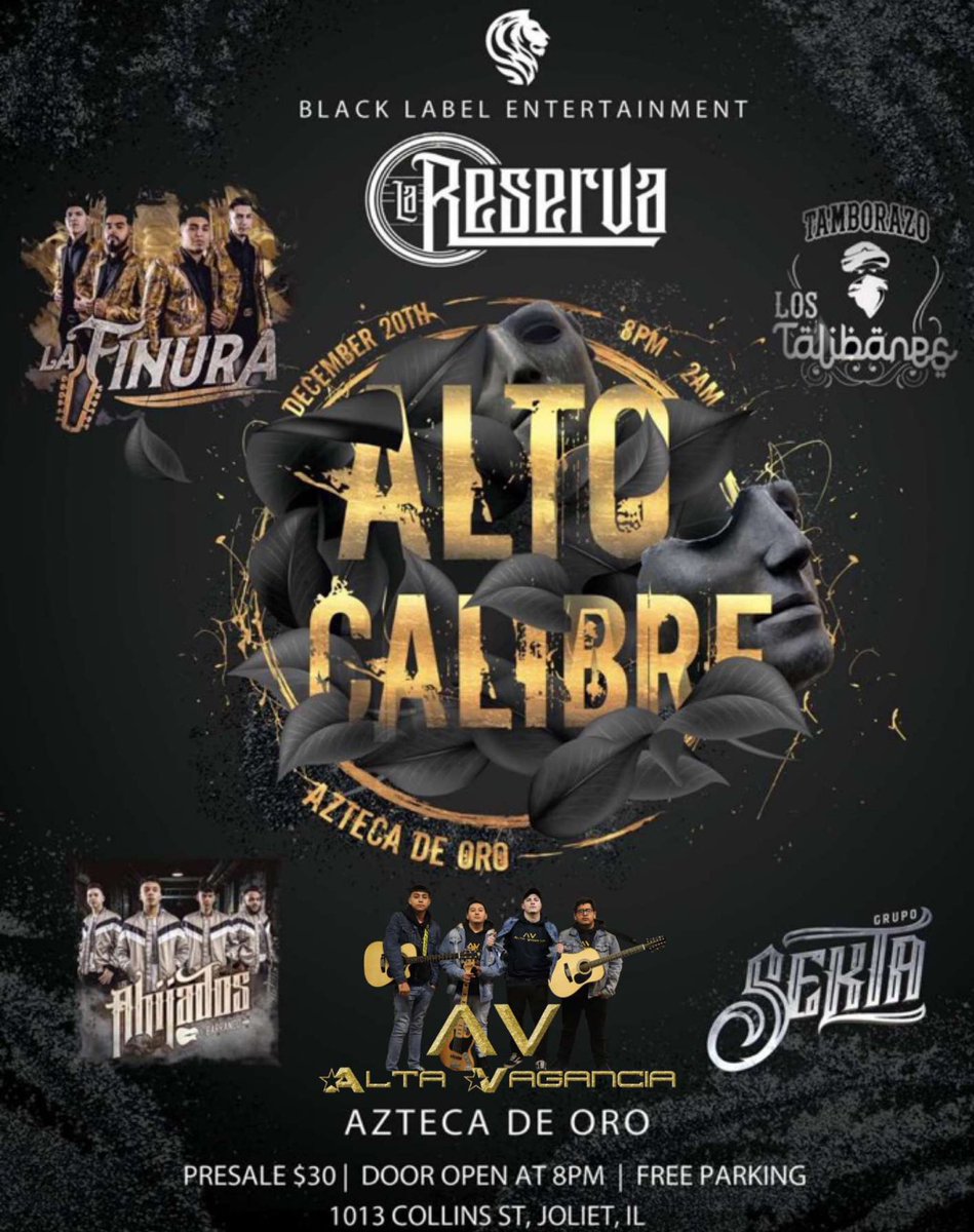 BlackLabelEnt__'s tweet photo. 👇fecha confirmada Diciembre 20👇
👉Alta Vagancia 
👉Tamborazo Los Talibanes
👉La finura 
👉La Reserva 
👉Los Ahijados Del Barranco
👉Grupo Sekta
https://t.co/3XCVdYbZEX https://t.co/vKqhBcbA8P