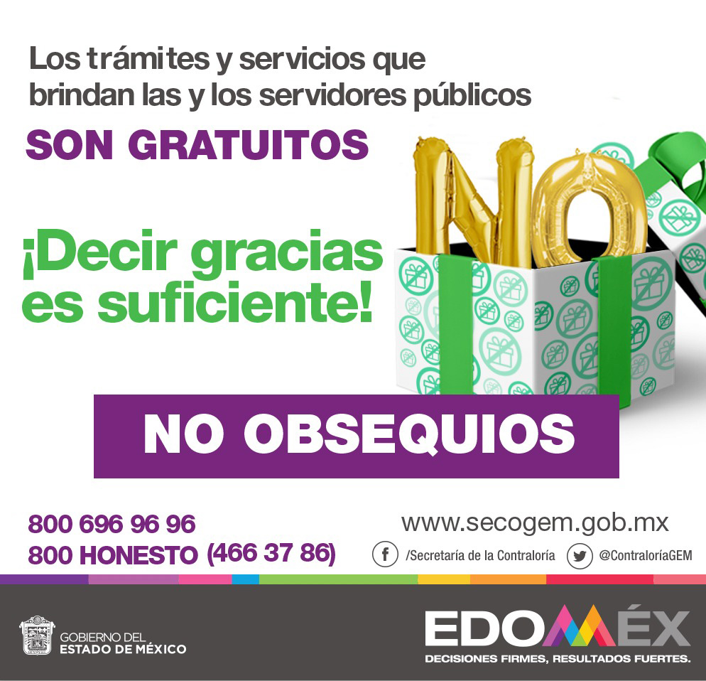 ContraloriaGEM's tweet photo. #DecirGraciasEsSuficiente ✋🚫🎁
Artículos 7, Fracción II de la Ley de #ResponsabilidadesAdministrativas del Estado de México, y 6, inciso b) del #CódigoDeÉtica de los Servidores Públicos del Poder Ejecutivo del @Edomex y organismos auxiliares. https://t.co/ct0IiPKqwK