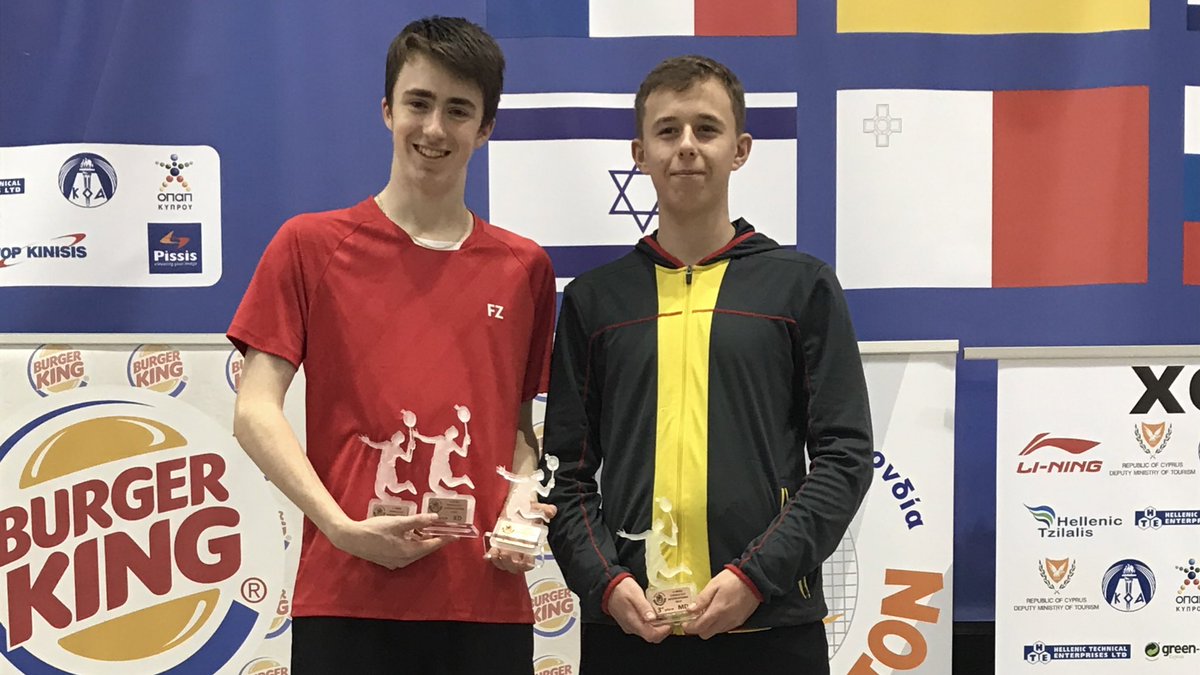 Stapletons2018's tweet photo. Excellent performance by Oliver at the Cyprus U17 International tournament, with 3rd place trophies in singles, doubles (with Charlie Driver) &amp; mixed (with Catherine Wong). Fantastic effort. So proud! @BevBadminton @Yorksbadders @BE_North @IanBucknell4 https://t.co/fyFK3vqDn7