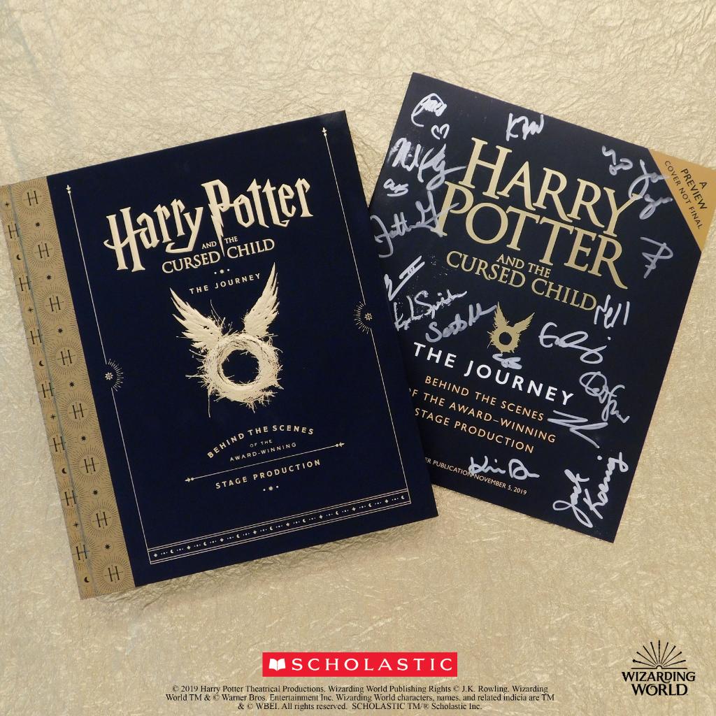 Scholastic's tweet photo. Happy Harry Holidays! For the final day of #HPMagic, weβre giving you another chance to win a copy of Harry Potter and the Cursed Child: The Journey and a booklet signed by the cast of the show! Enter now for a chance to win! > https://t.co/vWX37ql5v7 https://t.co/owGCR4sLt9