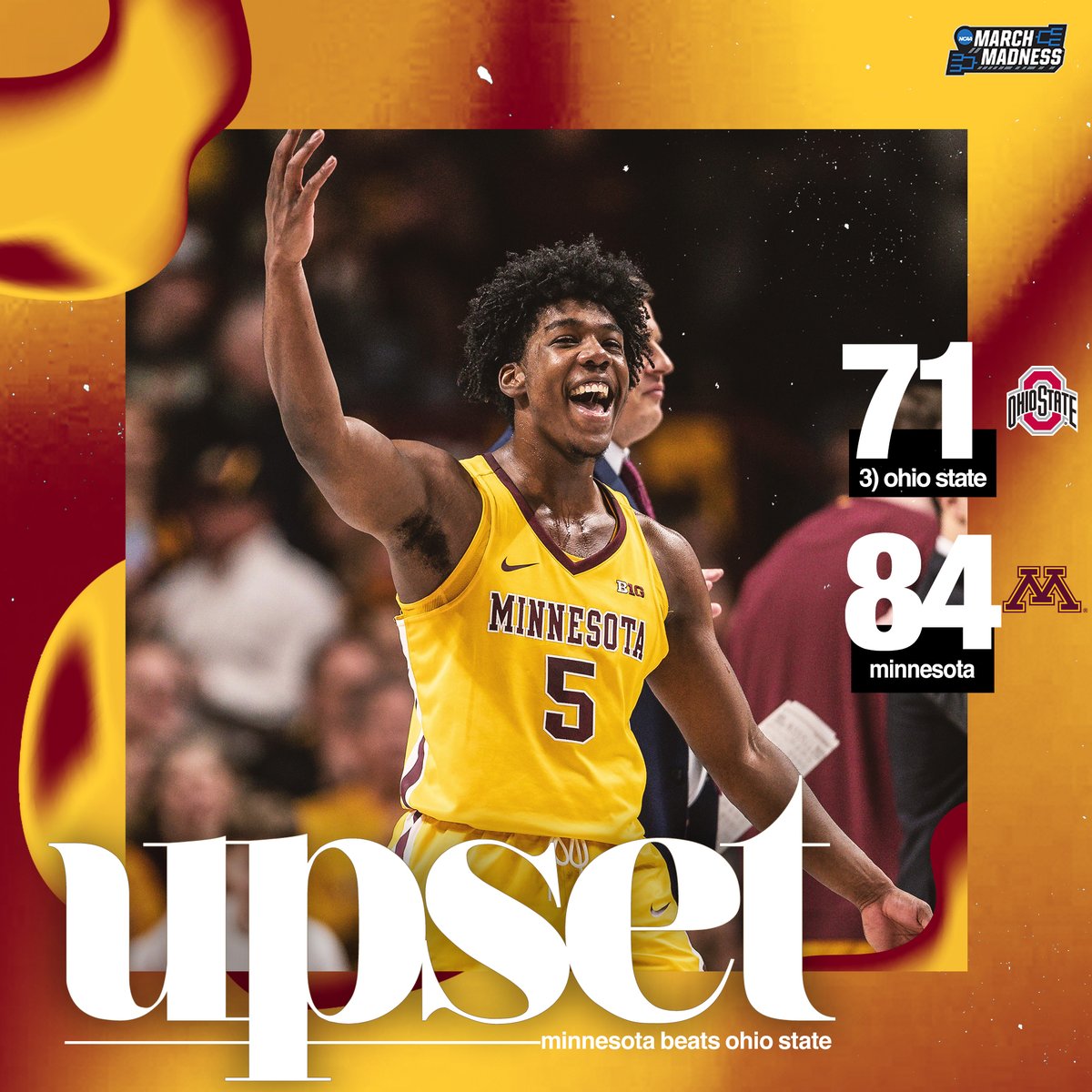 MarchMadnessMBB's tweet photo. THIS. SEASON. 🤯

Minnesota UPSETS No. 3 Ohio State, handing the Buckeyes their first loss of the season! 😱 #Gophers https://t.co/5i2e6HKuXJ