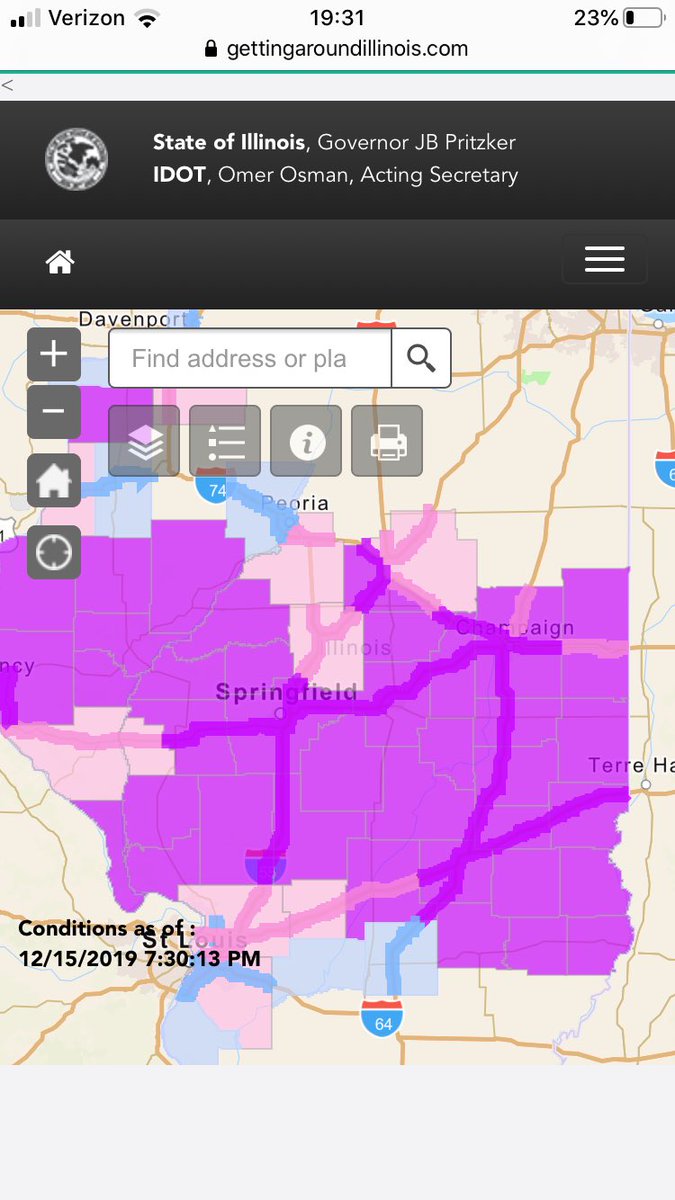 jcfultz's tweet image. Road condition report from @IDOT_Illinois as of 7:30 PM. Most roads on CIL reported covered in snow. Ice⛸+ Snow❄️= Take it Slow🐢! If you don’t have to travel stay home!