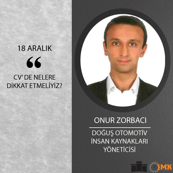 KOUEMKKALE's tweet photo. Doğuş Otomotiv İnsan Kaynakları Yöneticisi ONUR ZORBACI “CV’de nelere dikkat etmeliyiz?” adlı konuşması ile 18 Aralık’ta bizlerle olacak. ✨ #kouemk #kouemkkale #devinim https://t.co/fllE5FXxHL