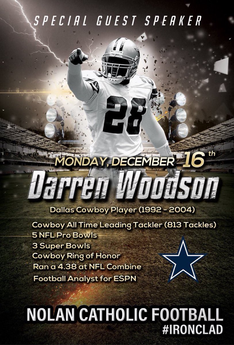 We are all fired up to have soon to be HOF’er <a href="/darrenwoodson28/">Darren Woodson</a> speak to <a href="/NolanCatholicFB/">Nolan Catholic Viking Football 🏈</a> tomorrow. See you all in the Arena during H period. 
We are honored to have this opportunity. #iroNClad