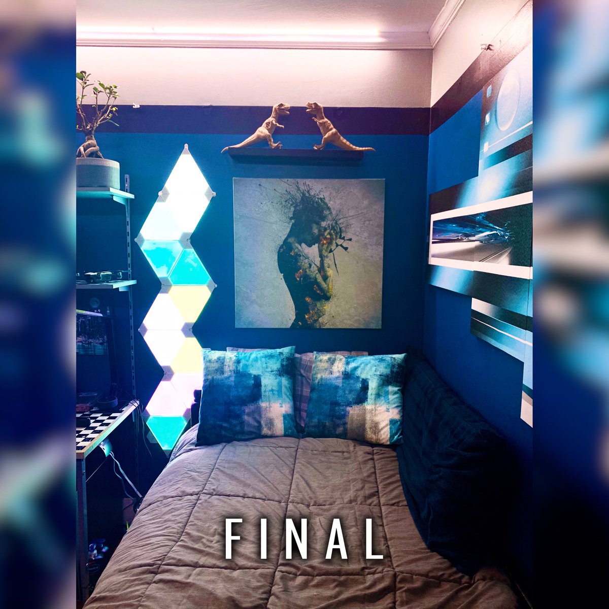 Brycenator100's tweet photo. Nailed It! My Photoshop on the left and the final product in real life on the right. My room is looking really nice! #RoomRedesign #Modern #Interior #Photoshop #FinalProduct #Futuristic https://t.co/O6rIgyxt2B