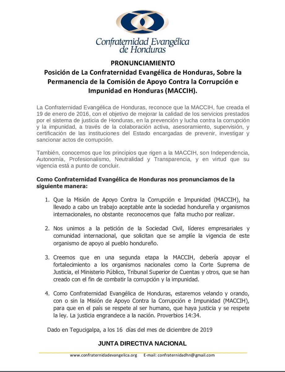 leon_pinHN's tweet photo. La Confraternidad Evangélica de Honduras también pide la continuidad de la @OEA_MACCIH, @JuanOrlandoH que estas esperando? #Mandalanota!! #LaMACCIHseQueda https://t.co/V74mwLAw4V