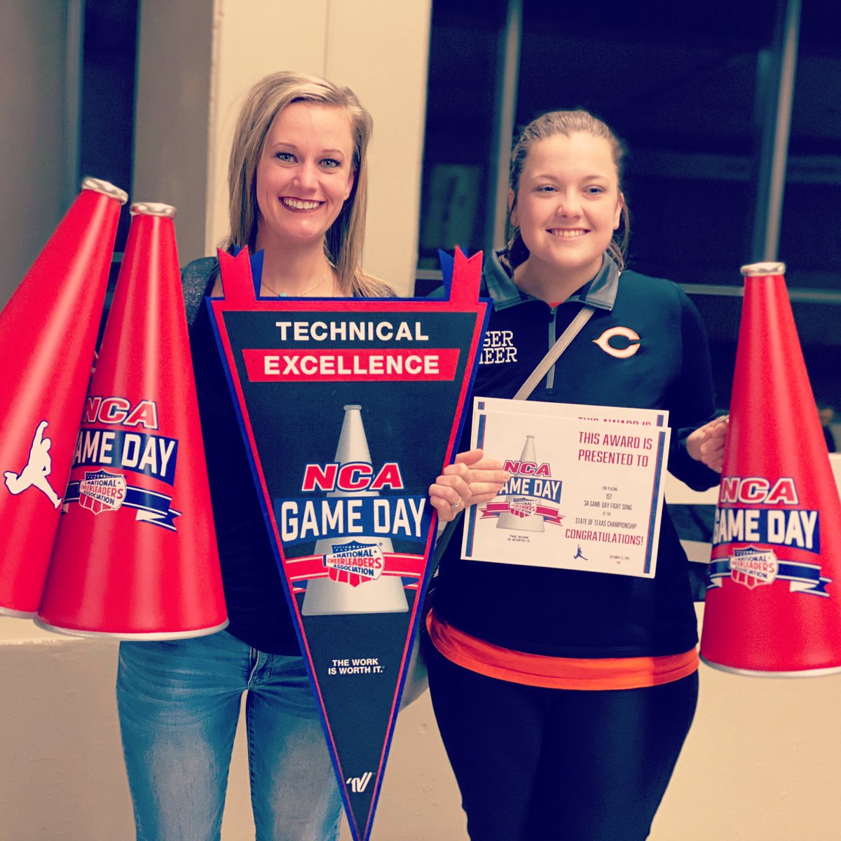tigercheer20's tweet photo. NCA 3A Champs in Band Chant, Cheer, and Fight Song! As well as the winners of the Technical Award for an outstanding performance of Fight Song! https://t.co/cBJeZqix3k