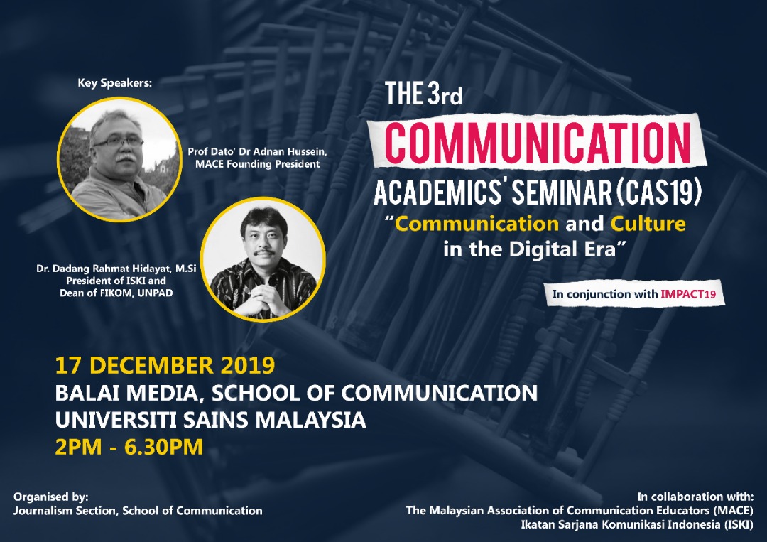 impactusm2019's tweet photo. "The great myth of our time is that technology is the communication". -Libby Larsen.

In conjunction of IMPACT week, School of Communication would like to present our 3rd CAS19 to uncover and discuss more about today's communication and culture in the era. https://t.co/11kLXgab94