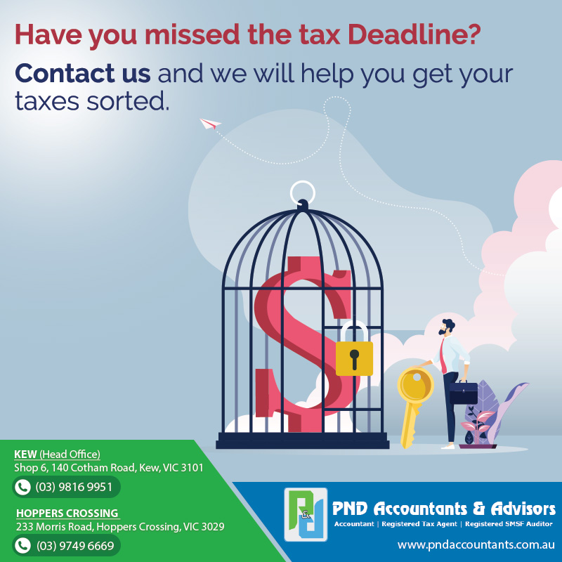 Have you missed your #taxdeadline? No Problem! We have few tips to control your #taxreturns.

Contact us to Know more on controlling tax returns

For details visit us Free Initial Consultation -pndaccountants.com.au

#accountantsinmelbourne #taxbenefits #taxation #Investment