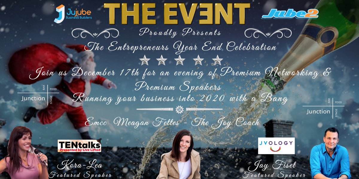This Tuesday is the FREE Year End Entrepreneurs Celebration Event. Over $20k in DOOR PRIZES!! &amp; some of the BEST speakers around! 

jujubebusiness.eventbritestudio.com/83548219975

#yyc #calgary #yycevents #calgaryevents #networking #yycnetworking #calgarynetworking <a href="/jayfiset/">Jay Fiset</a> <a href="/MeaganFettes/">The Greenhouse Yoga</a>