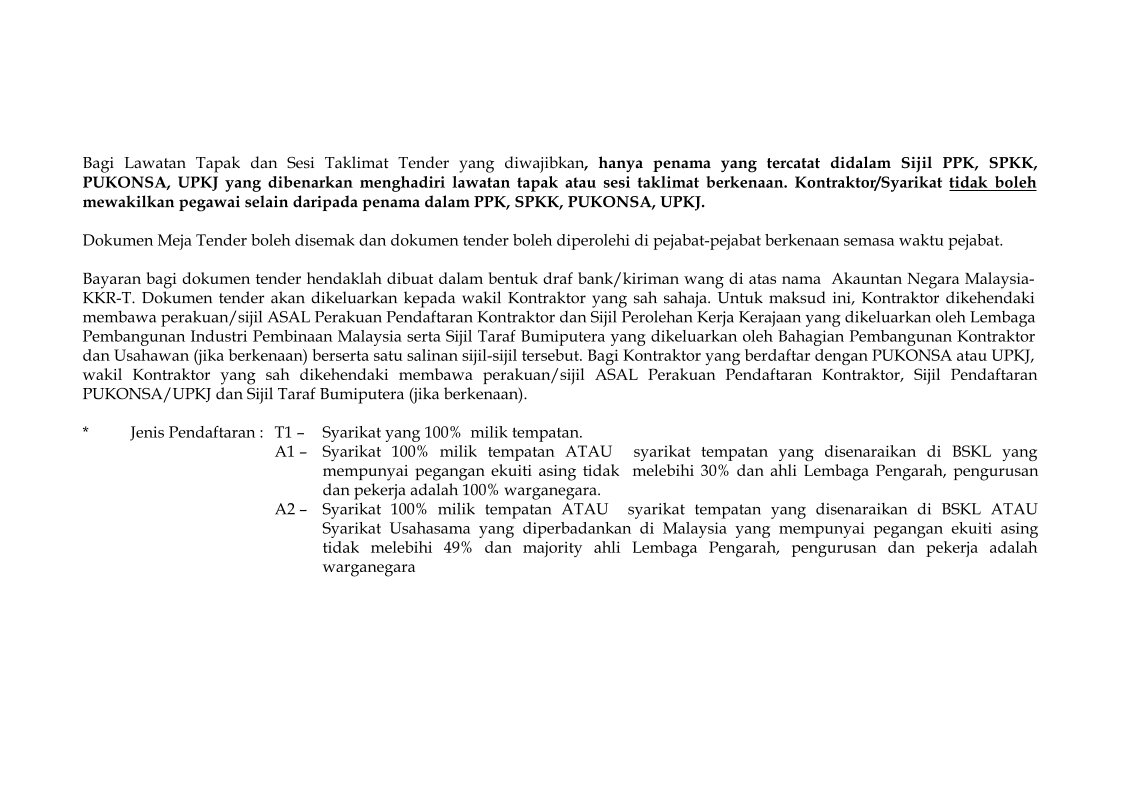 Makluman Kenyataan Tender