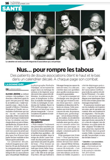 Le #calendrierpatients dans #LeParisien 👏 <a href="/Fibromyalgie_Fr/">ROBERT CAROLE</a> <a href="/CerhomAsso/">Cerhom</a> @AFVD2006 <a href="/reseauKsein/">Mon Réseau Cancer du Sein</a> <a href="/DessineM/">Dessine moi un mouton</a> <a href="/afaCrohnRCH/">afa-Crohn-RCH</a> <a href="/LYMPHOSPORT/">Eleonore Piot - de Villars LYMPHOSPORT</a> <a href="/AssociationSkin/">Association Skin</a> <a href="/triplettes_les/">Les Triplettes Roses</a> #GuillainBarre <a href="/eVeDrugClaude/">eVeDrug</a> <a href="/acteursdesante/">Acteurs de santé TV #Tvsanté</a> <a href="/nathoundjian/">Oundjian Nathalie-Photographe Corporate</a> <a href="/NoelDominique/">Dominique NOEL</a> 👉Commande 20€ 🎬acteursdesante.fr/webtv/les-asso…