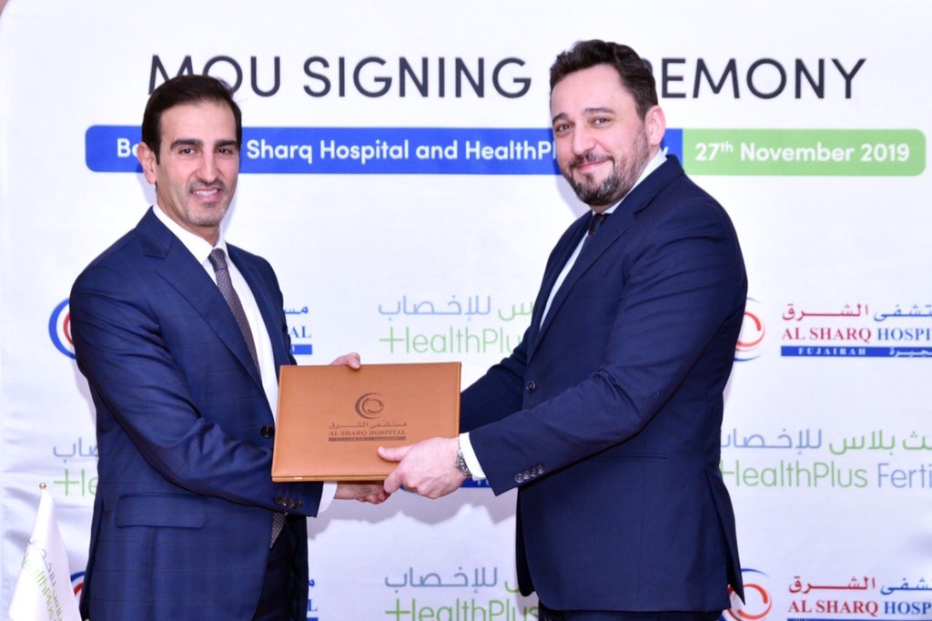 AlsharqHosp's tweet photo. Al Sharq Hospital signed a collaboration agreement with HealthPlus Fertility Center. Based on this agreement, Al Sharq’s Obstetrics &amp; Gynecology department will collaborate with HealthPlus Fertility Center for infertility testing and IVF procedures https://t.co/cN5sgJn7bD