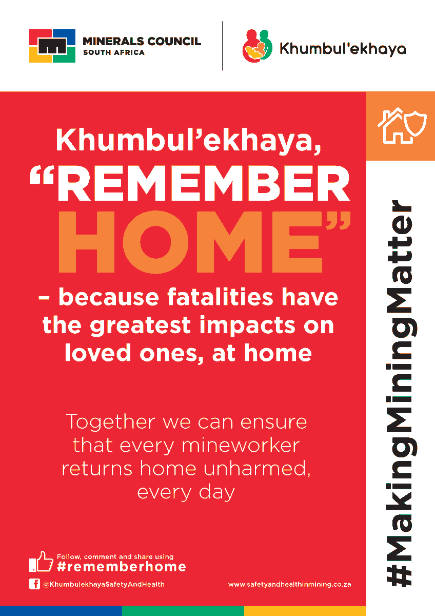 Implats's tweet photo. Implats supports the Mineral Council of SA’s health and safety in mining campaign, Khumbul’ekhaya - #rememberhome. Our employees are at the heart of our business. Implats is committed to safety and strives for zero harm. #Implats https://t.co/5G8hRRtnYM