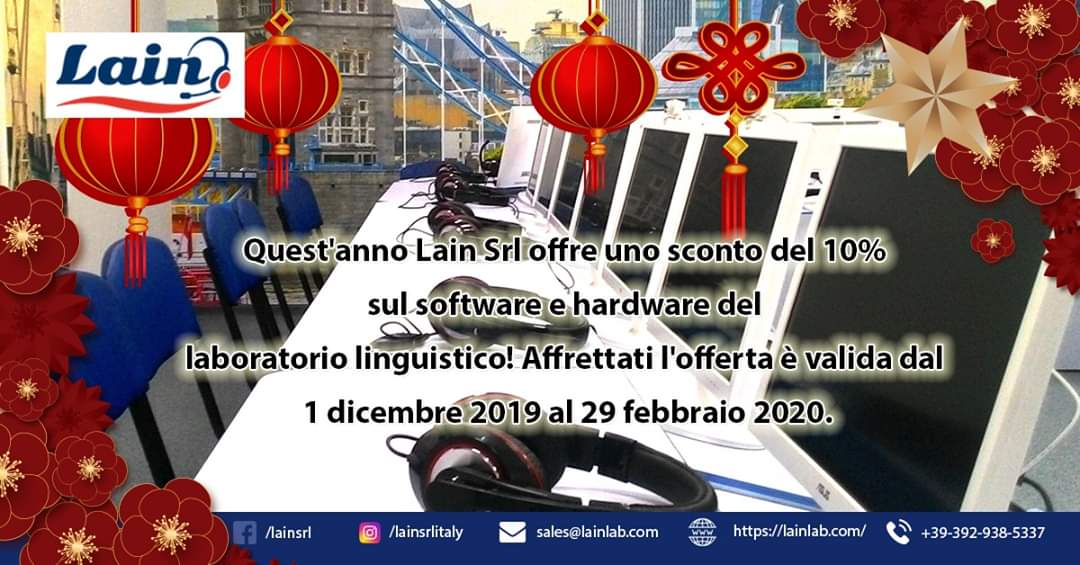 lainsrlitaly's tweet image. Quest&apos;anno Lain SRL offre uno sconto del 10% sul software e hardware del laboratorio linguistico! Affrettati l&apos;offerta è valida dal 1st dicembre 2019 al 29th febbraio 2020.
#LaboratorioLinguisticoSoftware
☎️+39-392-938-5337
📩sales@lainlab.com
🌐bit.ly/2X2tX5D
