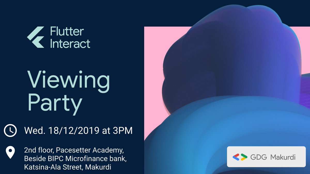 Hello there! Ready for our end of year event? Join us on Wednesday for #FlutterInteract Viewing Party Makurdi to catch up on the latest #flutterdev. We start at 3PM. Reserve a seat here: bit.ly/fluttervp-mkd See you there.