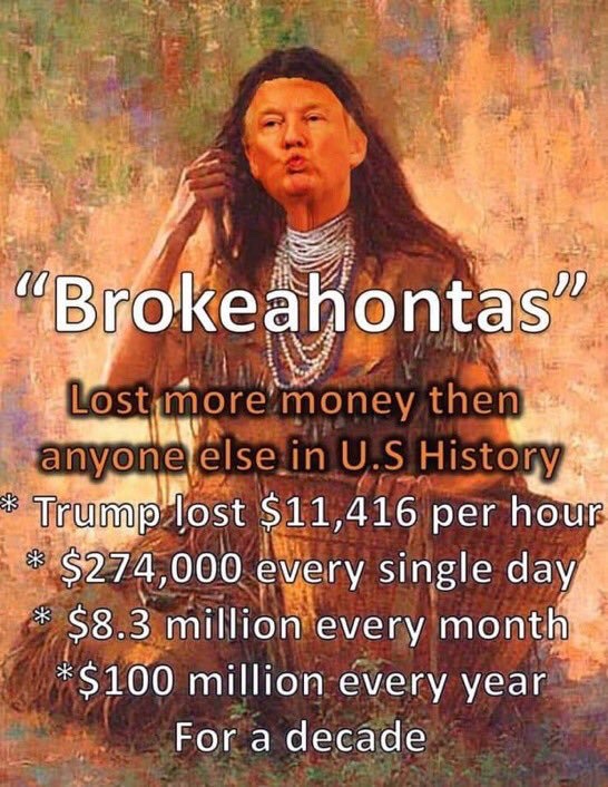 EileenmdhRita's tweet photo. @MikeDoak4 @BelkissObadia @realDonaldTrump #Brokeahontas #BankTrumpcy #BillionDollarLoser https://t.co/6fkybQ6yya