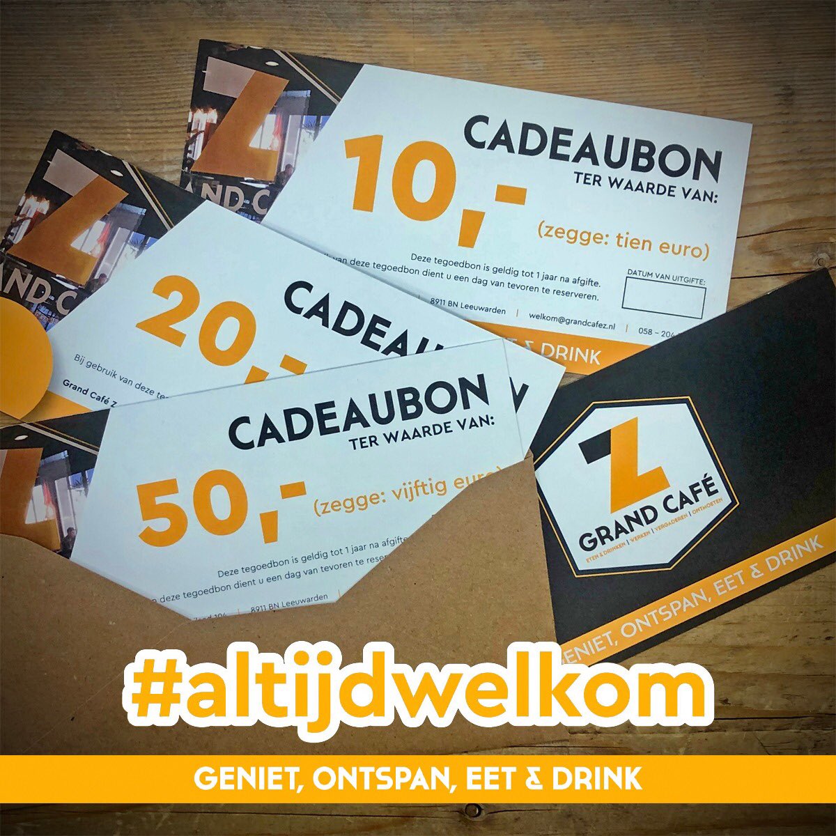 Nog niet helemaal rond met de kerstkadootjes? Een cadeaubon van Z is leuk om te geven, maar natuurlijk nog leuker om te krijgen! En je kan je eigen bedrag samenstellen. We hebben bonnen van € 5,-, € 10,-, € 20,- en van € 50,-. #altijdwelkom