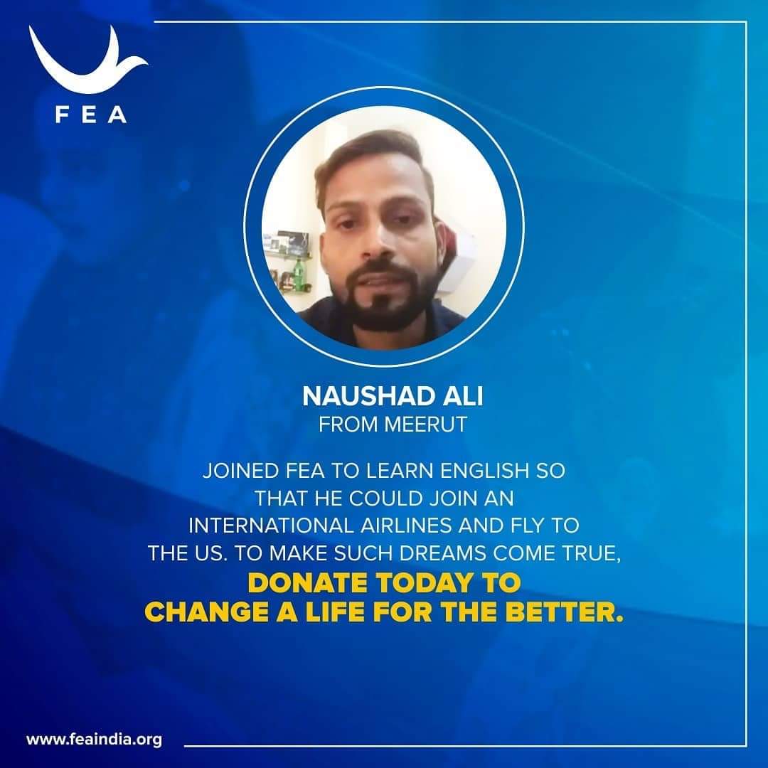 FEAIndiaOrg's tweet photo. There's many students like Naushad who feel empowered after the program. Donate today to give a better future to these students.

Donate Today - https://t.co/yZ5ERZDqkb

#Donation #DonateToday #EnglishSpeaking #FreeCoachingForBetterJobs #EnglishLanguage https://t.co/irsEvtI839