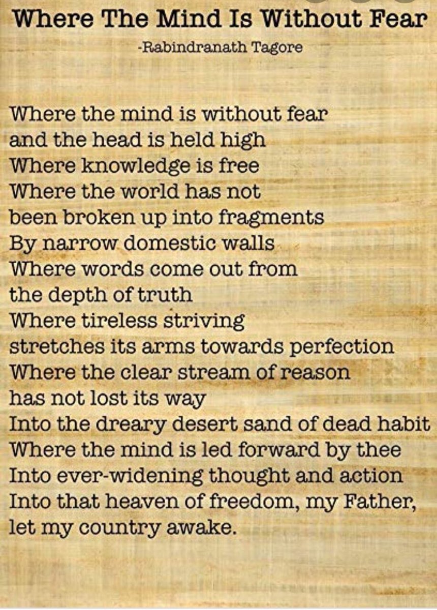 rssurjewala's tweet photo. Where The Mind Is Filled With Fear
......

Where the mind is filled with fear,
Where the knowledge is chained,
Where the Govt has 
broken the polity into fragments,
Where words are brutally silenced,
Where the citizens strive tirelessly
to save the Constitution,
#JamiaProtest
1/2 https://t.co/8yd4aRXvjM