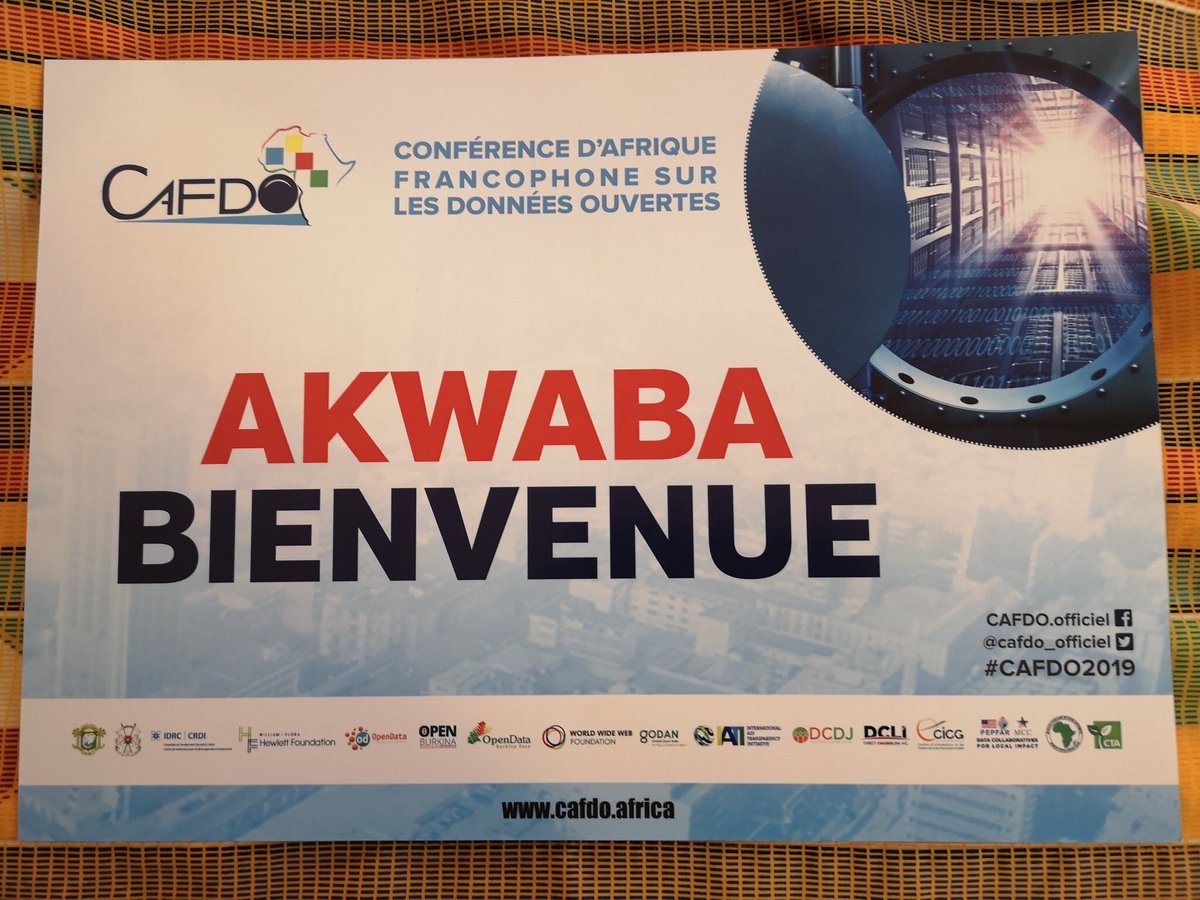 Jour J-1 pour #CAFDO2019 Akwaba à #Abidjan @Gouvci @DCDJCI @IDRC_CRDI @godanSec @CTAflash @Hewlett_Found @od4_d @IATI_aid @OpenDataBurkina @OpenBurkina @anptic @e_burkina @anneliseparr @a_laperriere @aeyakuze @Fem_Data @PGOBurkina @Data4SDGs @opengovpart @ODIHQmembers #lwili